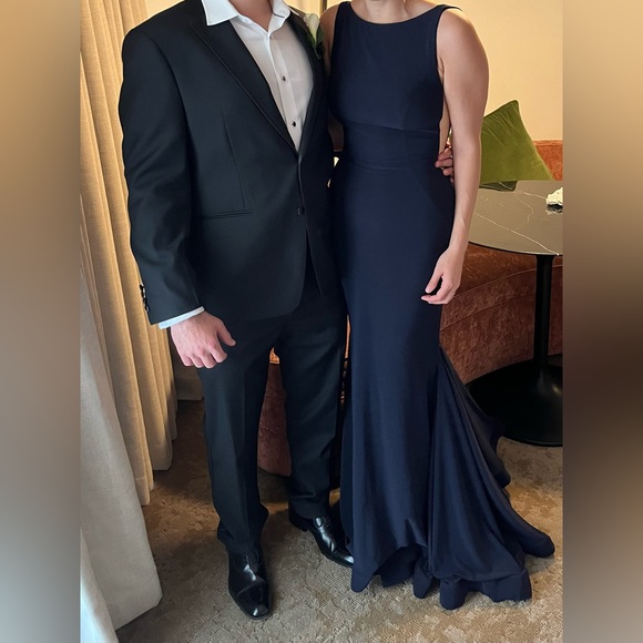 Jovani Navy Prom or Formal attire gown with low back and sheer sides - Picture 10 of 10